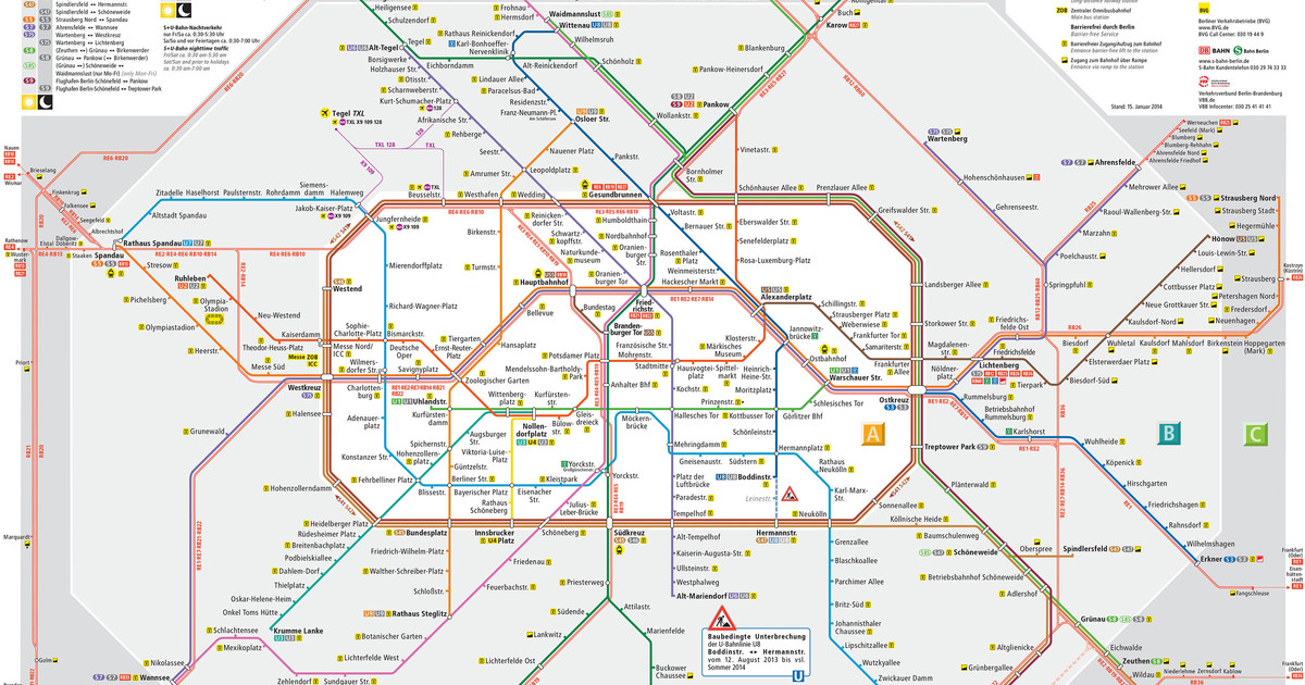 Mapa de trem ubano (s bahn) de Berlim estações e linhas