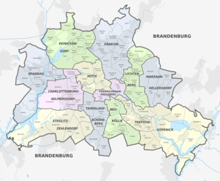 Mapa dos bairros e distritos (bezirke) de Berlim